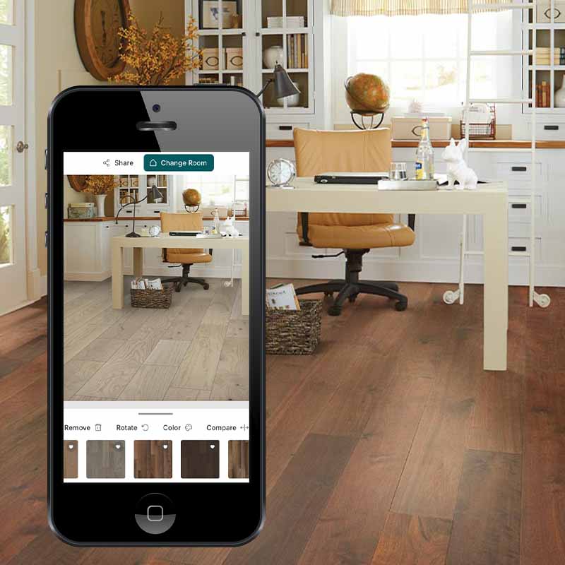 room visualizer with woodlook flooring